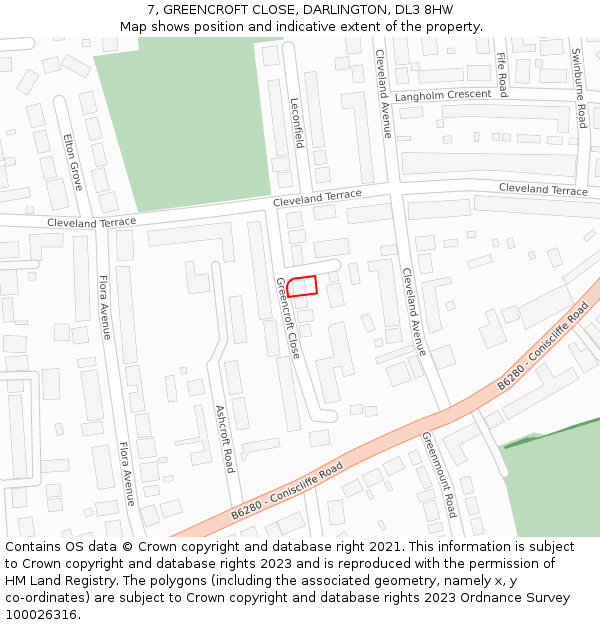 7, GREENCROFT CLOSE, DARLINGTON, DL3 8HW: Location map and indicative extent of plot