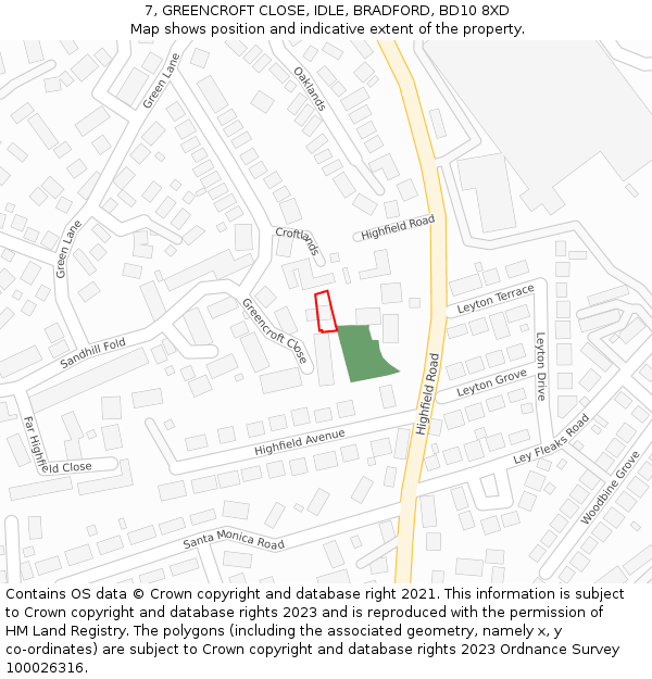 7, GREENCROFT CLOSE, IDLE, BRADFORD, BD10 8XD: Location map and indicative extent of plot
