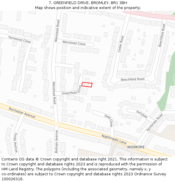 7, GREENFIELD DRIVE, BROMLEY, BR1 3BH: Location map and indicative extent of plot