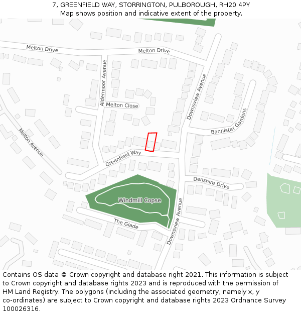 7, GREENFIELD WAY, STORRINGTON, PULBOROUGH, RH20 4PY: Location map and indicative extent of plot