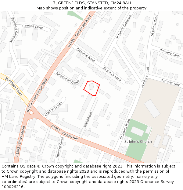 7, GREENFIELDS, STANSTED, CM24 8AH: Location map and indicative extent of plot