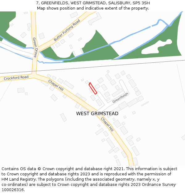 7, GREENFIELDS, WEST GRIMSTEAD, SALISBURY, SP5 3SH: Location map and indicative extent of plot