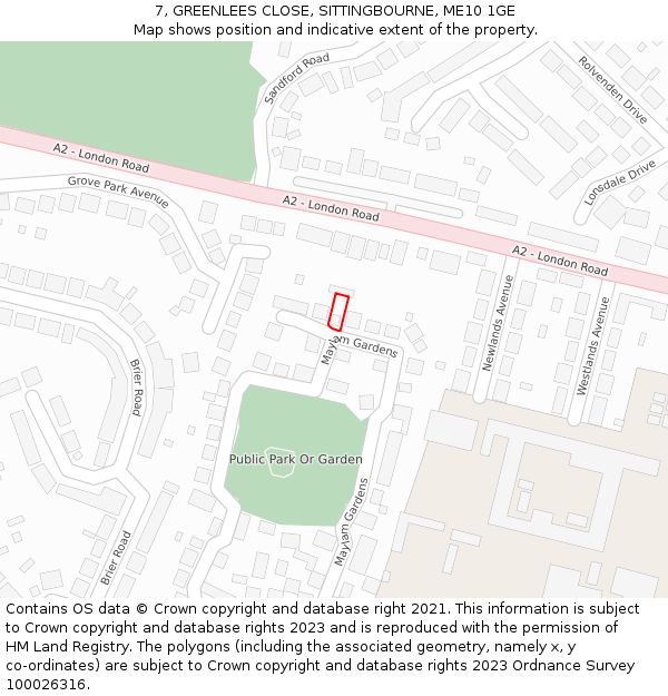 7, GREENLEES CLOSE, SITTINGBOURNE, ME10 1GE: Location map and indicative extent of plot