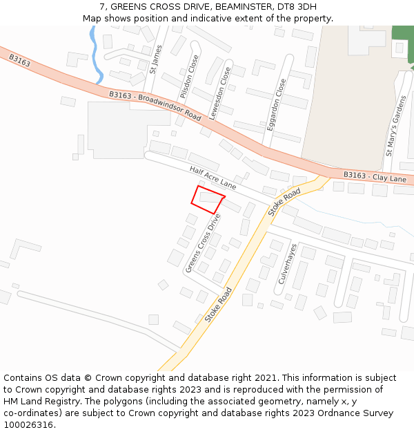 7, GREENS CROSS DRIVE, BEAMINSTER, DT8 3DH: Location map and indicative extent of plot