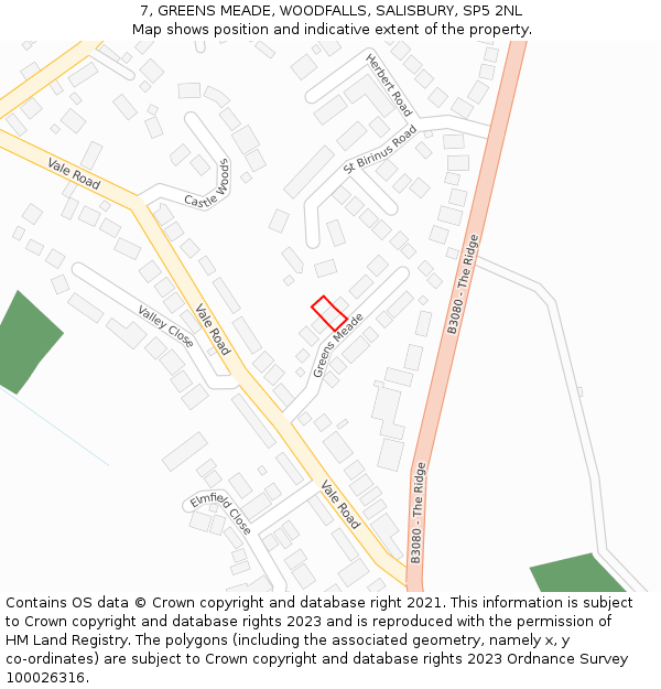 7, GREENS MEADE, WOODFALLS, SALISBURY, SP5 2NL: Location map and indicative extent of plot