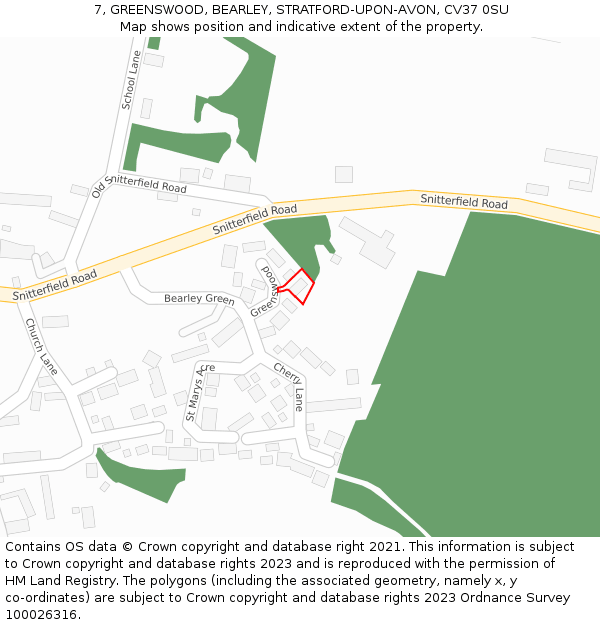 7, GREENSWOOD, BEARLEY, STRATFORD-UPON-AVON, CV37 0SU: Location map and indicative extent of plot