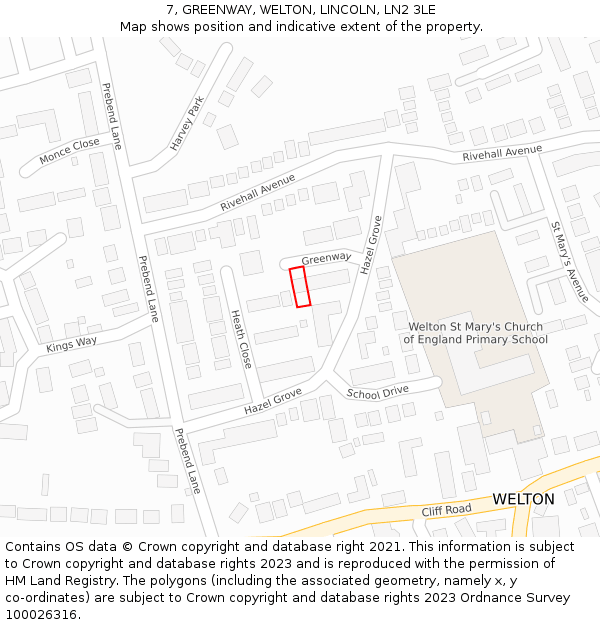 7, GREENWAY, WELTON, LINCOLN, LN2 3LE: Location map and indicative extent of plot