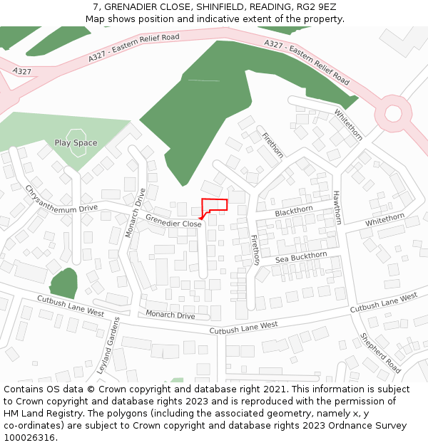 7, GRENADIER CLOSE, SHINFIELD, READING, RG2 9EZ: Location map and indicative extent of plot