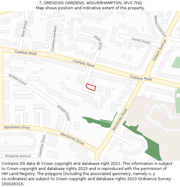 7, GRENDON GARDENS, WOLVERHAMPTON, WV3 7NQ: Location map and indicative extent of plot