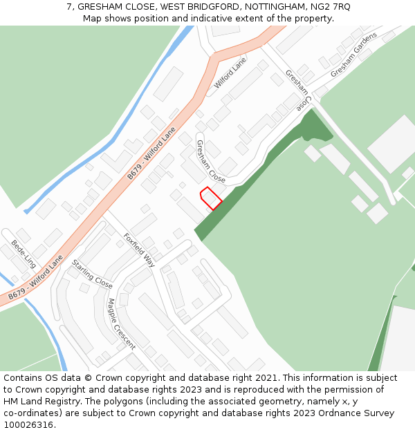 7, GRESHAM CLOSE, WEST BRIDGFORD, NOTTINGHAM, NG2 7RQ: Location map and indicative extent of plot