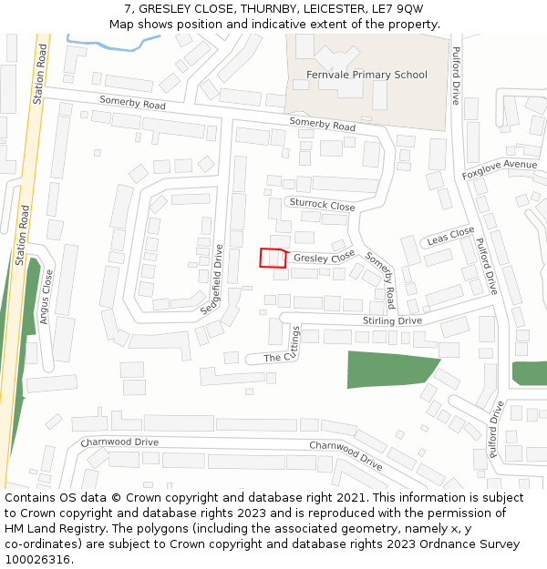 7, GRESLEY CLOSE, THURNBY, LEICESTER, LE7 9QW: Location map and indicative extent of plot