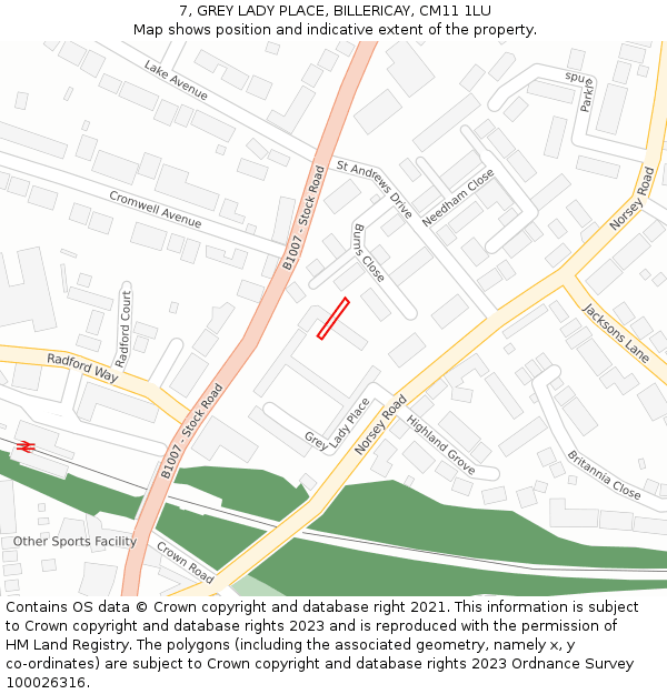 7, GREY LADY PLACE, BILLERICAY, CM11 1LU: Location map and indicative extent of plot