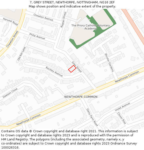 7, GREY STREET, NEWTHORPE, NOTTINGHAM, NG16 2EF: Location map and indicative extent of plot