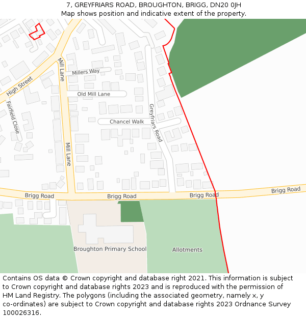 7, GREYFRIARS ROAD, BROUGHTON, BRIGG, DN20 0JH: Location map and indicative extent of plot