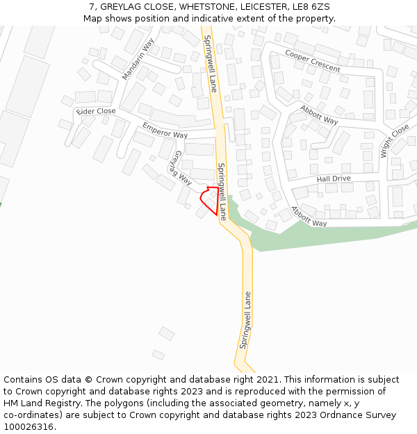 7, GREYLAG CLOSE, WHETSTONE, LEICESTER, LE8 6ZS: Location map and indicative extent of plot