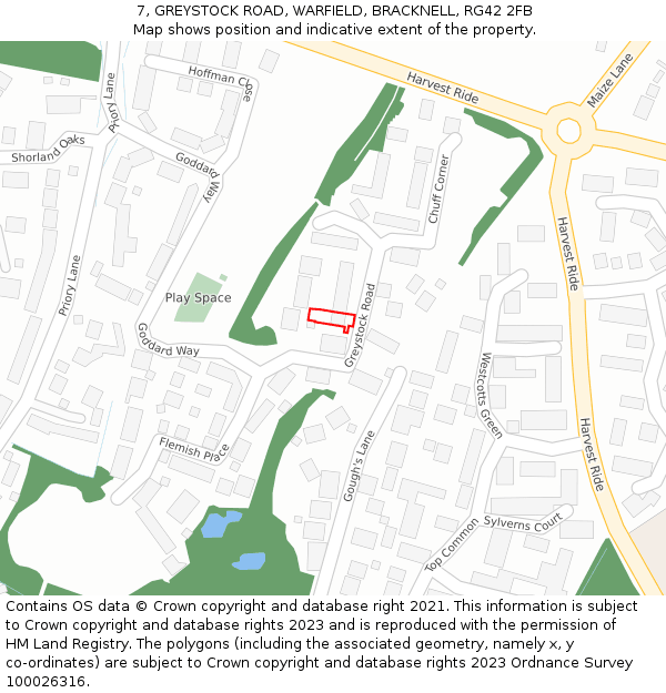 7, GREYSTOCK ROAD, WARFIELD, BRACKNELL, RG42 2FB: Location map and indicative extent of plot