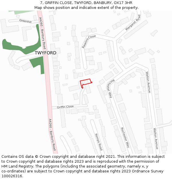 7, GRIFFIN CLOSE, TWYFORD, BANBURY, OX17 3HR: Location map and indicative extent of plot