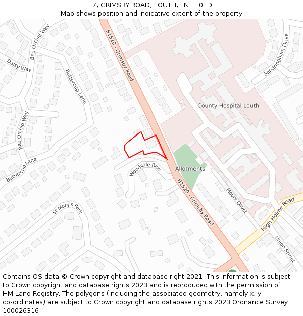 7, GRIMSBY ROAD, LOUTH, LN11 0ED: Location map and indicative extent of plot