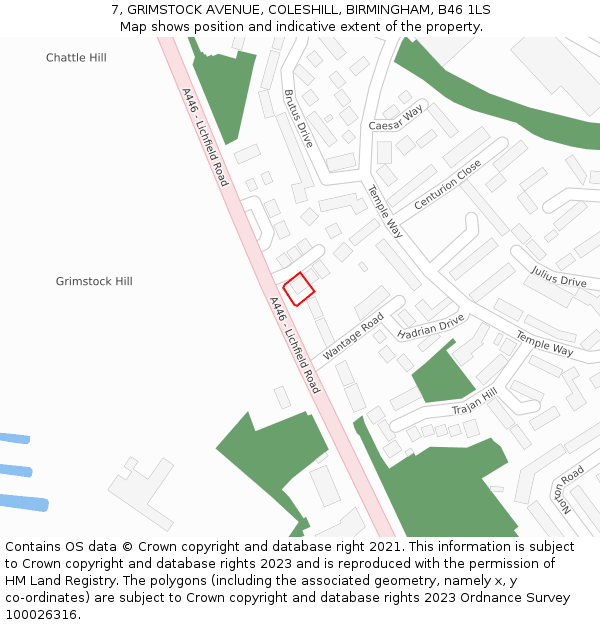 7, GRIMSTOCK AVENUE, COLESHILL, BIRMINGHAM, B46 1LS: Location map and indicative extent of plot