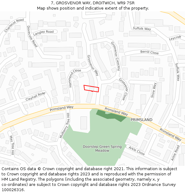 7, GROSVENOR WAY, DROITWICH, WR9 7SR: Location map and indicative extent of plot