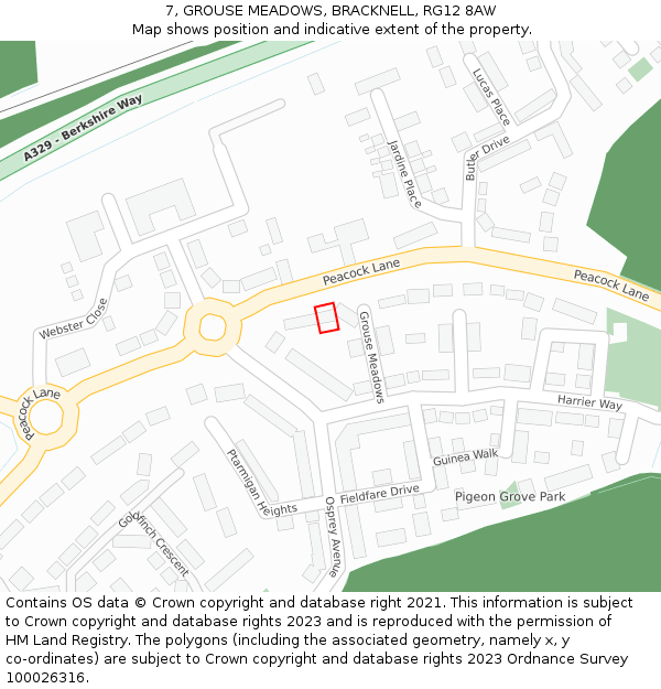 7, GROUSE MEADOWS, BRACKNELL, RG12 8AW: Location map and indicative extent of plot