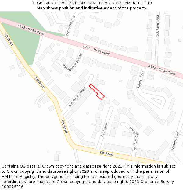 7, GROVE COTTAGES, ELM GROVE ROAD, COBHAM, KT11 3HD: Location map and indicative extent of plot
