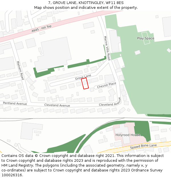 7, GROVE LANE, KNOTTINGLEY, WF11 8ES: Location map and indicative extent of plot