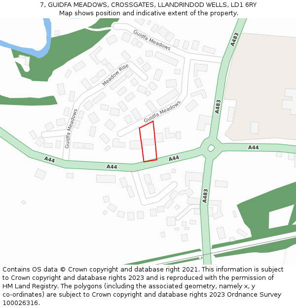 7, GUIDFA MEADOWS, CROSSGATES, LLANDRINDOD WELLS, LD1 6RY: Location map and indicative extent of plot