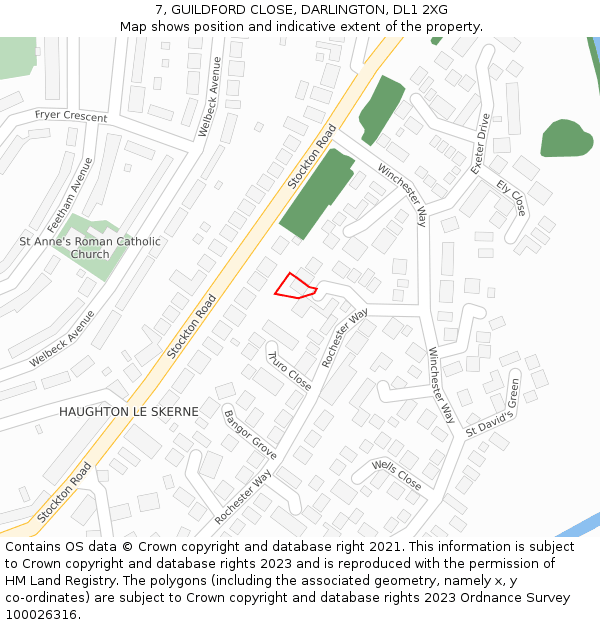 7, GUILDFORD CLOSE, DARLINGTON, DL1 2XG: Location map and indicative extent of plot