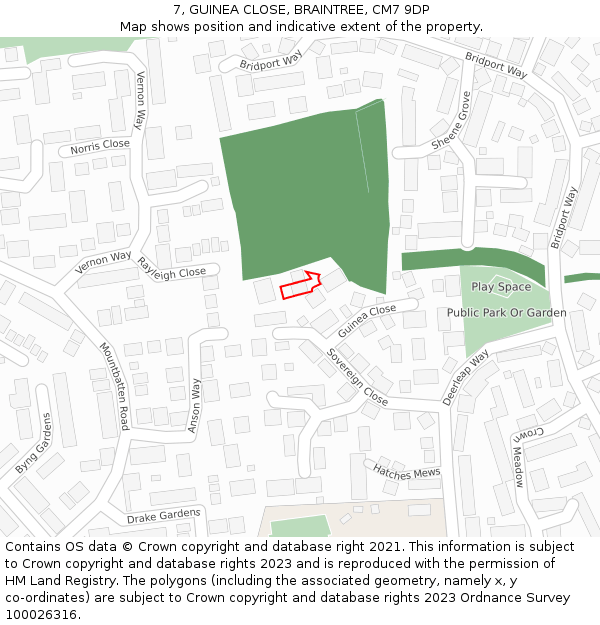 7, GUINEA CLOSE, BRAINTREE, CM7 9DP: Location map and indicative extent of plot