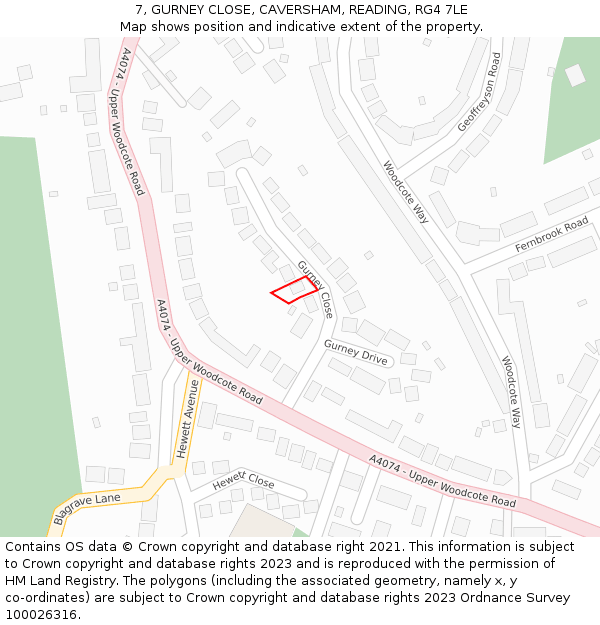 7, GURNEY CLOSE, CAVERSHAM, READING, RG4 7LE: Location map and indicative extent of plot