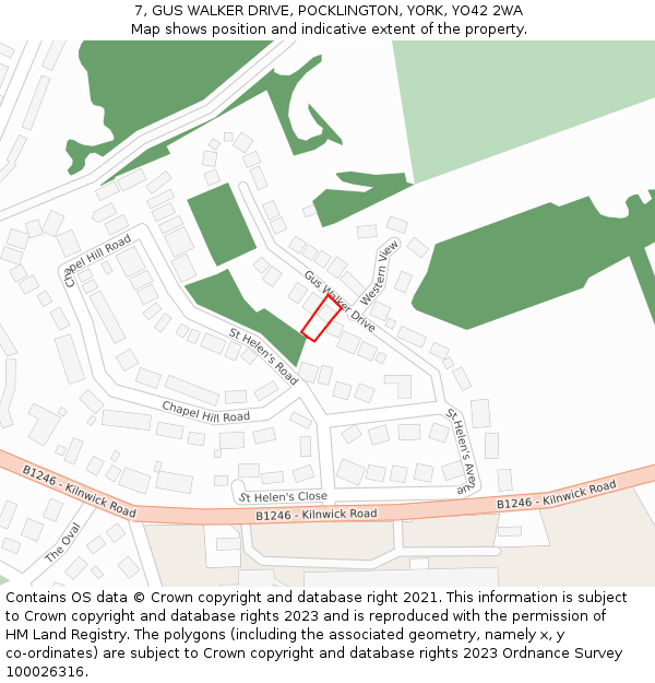 7, GUS WALKER DRIVE, POCKLINGTON, YORK, YO42 2WA: Location map and indicative extent of plot