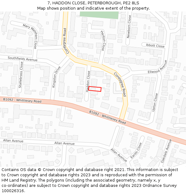 7, HADDON CLOSE, PETERBOROUGH, PE2 8LS: Location map and indicative extent of plot