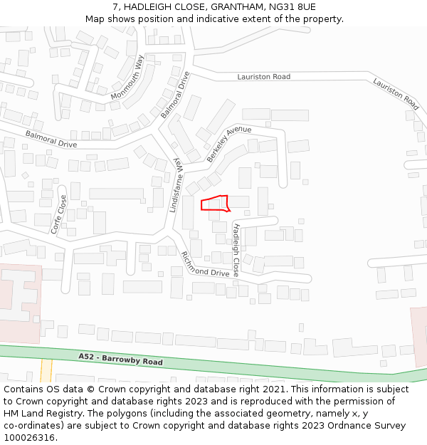 7, HADLEIGH CLOSE, GRANTHAM, NG31 8UE: Location map and indicative extent of plot