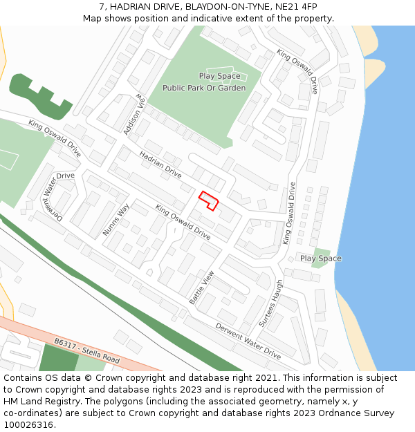 7, HADRIAN DRIVE, BLAYDON-ON-TYNE, NE21 4FP: Location map and indicative extent of plot