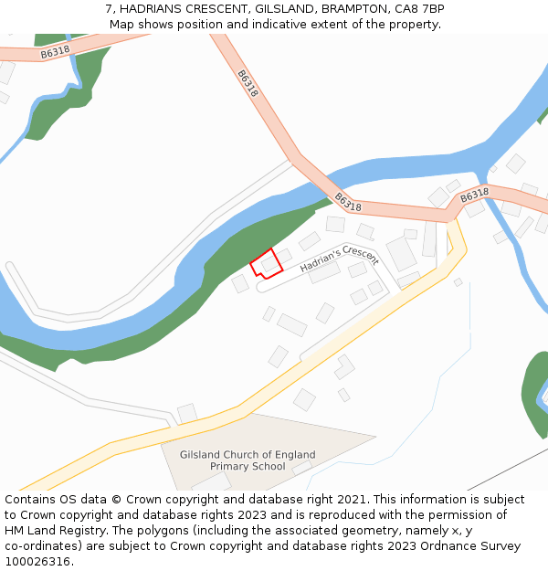 7, HADRIANS CRESCENT, GILSLAND, BRAMPTON, CA8 7BP: Location map and indicative extent of plot