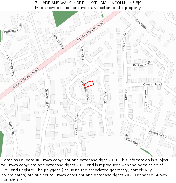 7, HADRIANS WALK, NORTH HYKEHAM, LINCOLN, LN6 8JS: Location map and indicative extent of plot