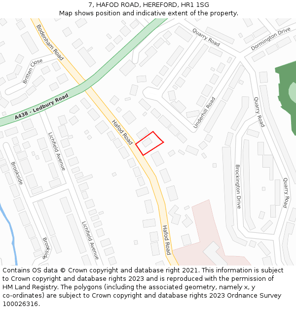 7, HAFOD ROAD, HEREFORD, HR1 1SG: Location map and indicative extent of plot