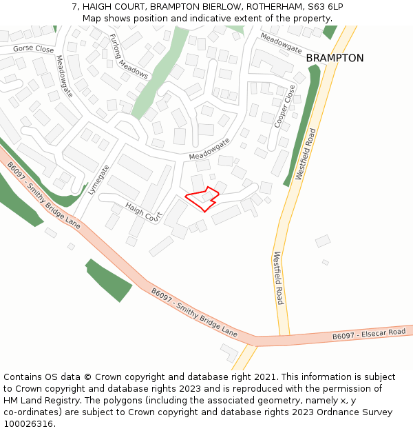 7, HAIGH COURT, BRAMPTON BIERLOW, ROTHERHAM, S63 6LP: Location map and indicative extent of plot