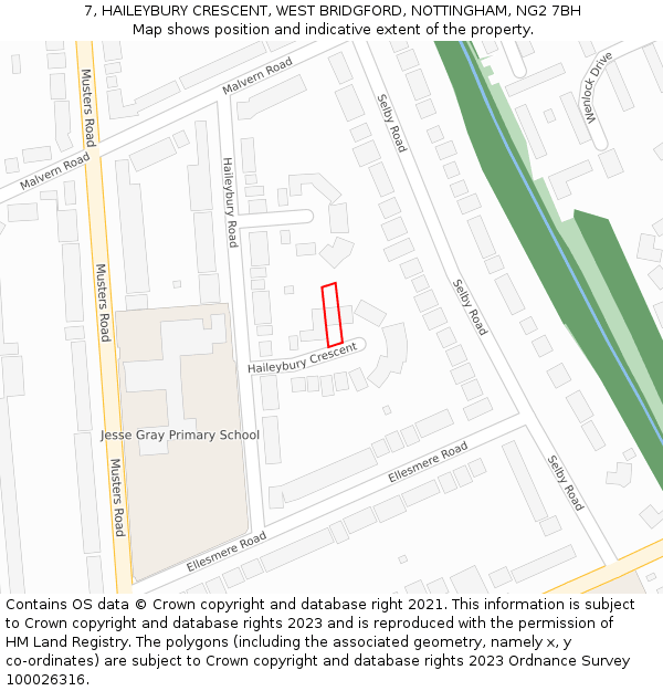 7, HAILEYBURY CRESCENT, WEST BRIDGFORD, NOTTINGHAM, NG2 7BH: Location map and indicative extent of plot