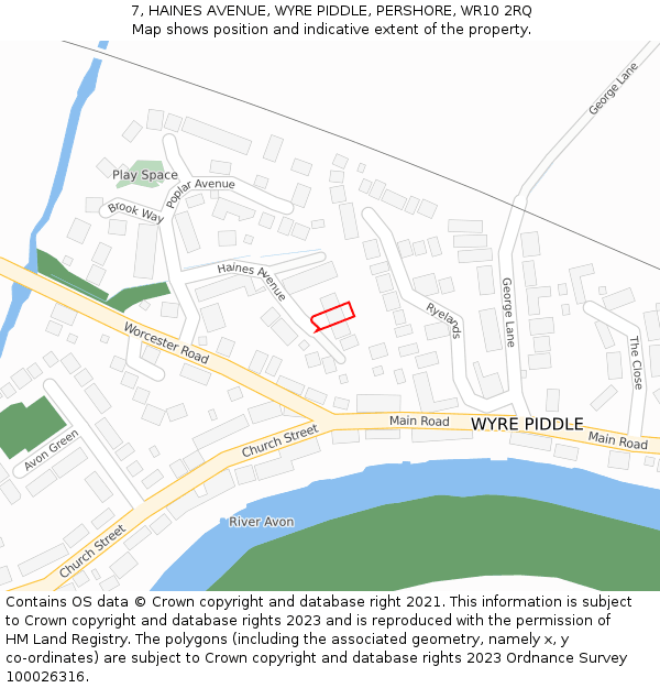 7, HAINES AVENUE, WYRE PIDDLE, PERSHORE, WR10 2RQ: Location map and indicative extent of plot