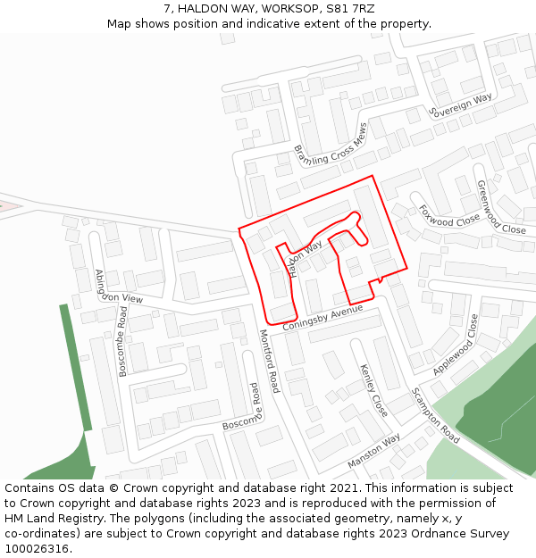 7, HALDON WAY, WORKSOP, S81 7RZ: Location map and indicative extent of plot