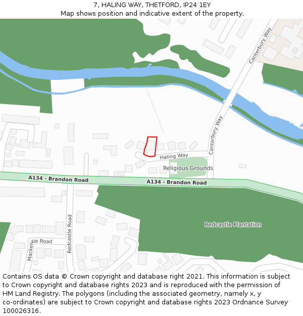 7, HALING WAY, THETFORD, IP24 1EY: Location map and indicative extent of plot