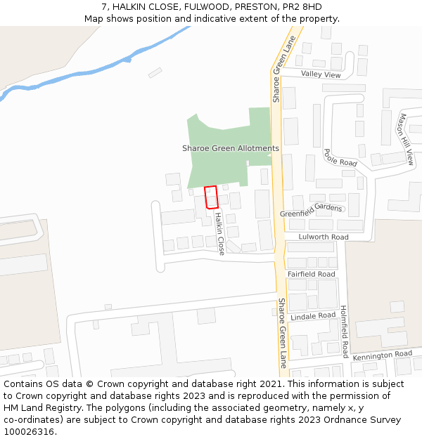 7, HALKIN CLOSE, FULWOOD, PRESTON, PR2 8HD: Location map and indicative extent of plot