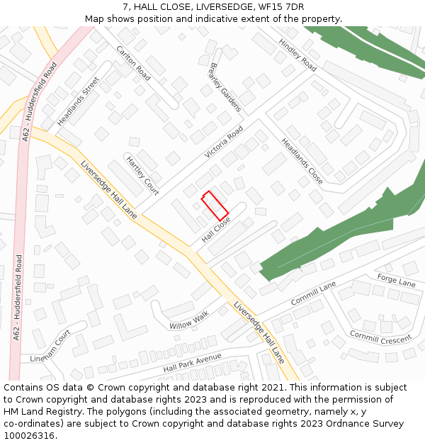 7, HALL CLOSE, LIVERSEDGE, WF15 7DR: Location map and indicative extent of plot