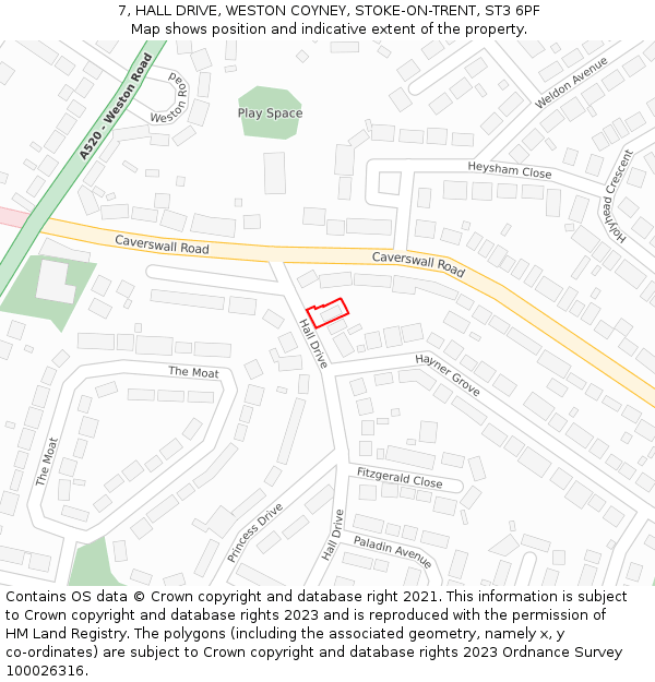 7, HALL DRIVE, WESTON COYNEY, STOKE-ON-TRENT, ST3 6PF: Location map and indicative extent of plot