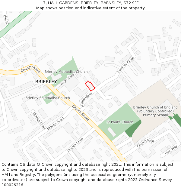 7, HALL GARDENS, BRIERLEY, BARNSLEY, S72 9FF: Location map and indicative extent of plot