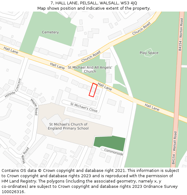 7, HALL LANE, PELSALL, WALSALL, WS3 4JQ: Location map and indicative extent of plot