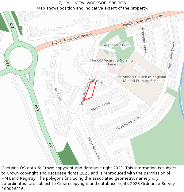 7, HALL VIEW, WORKSOP, S80 3GA: Location map and indicative extent of plot