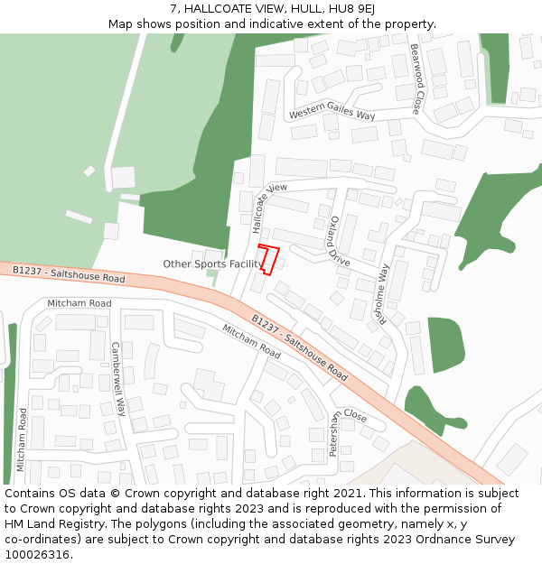 7, HALLCOATE VIEW, HULL, HU8 9EJ: Location map and indicative extent of plot